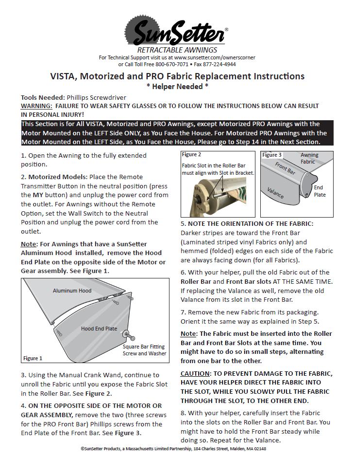 VISTA, Motorized and PRO Fabric Replacement Instruction